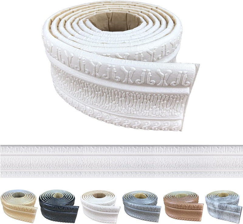 YLL YLL Crown Molding Peel and Stick 3D Wall Edging Foam Baseboard Self Adhesive Wallpaper Border Flexible Base Moulding Trim Mirror Border Lines (White 2PCS-178) - Image 1